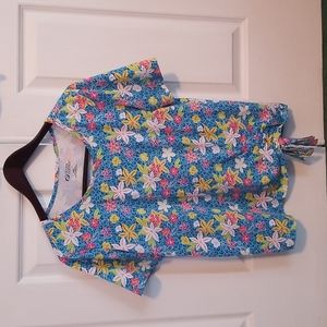 Tropical women short sleeve top size M blue